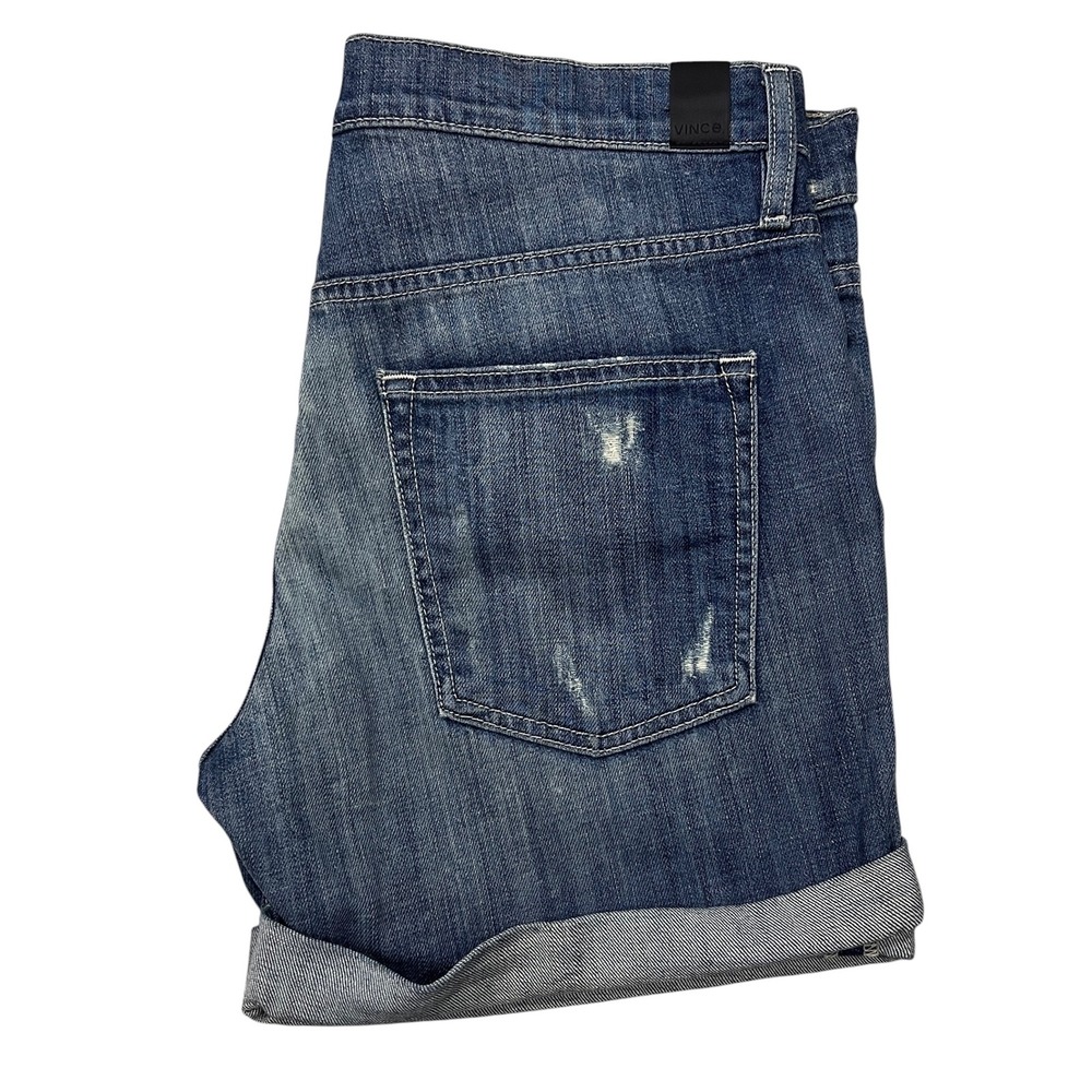 Vince Mason Relaxed Rolled Denim Shorts Medium Wash Distressed Size 28 Womens